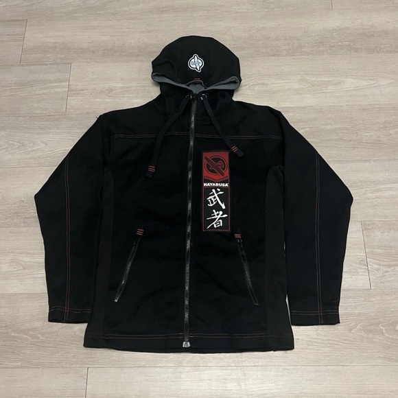 Hayabusa Black Reinforced Cotton Weave  Jiu-Jitsu BJJ MMA Hoodie Jacket - Picture 1 of 6